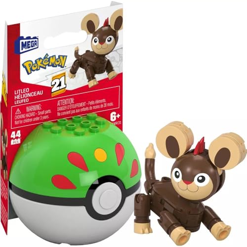 MEGA Pokémon Litleo Bauspielzeug-Set, bewegliche Actionfigur (44 Teile) für Kinder, Kunststoff von MEGA