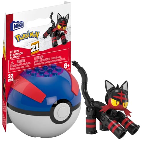 MEGA Pokémon Litten Pokeball Building Toy Kit, Poseable Action Figure (32 Pieces) for Kids von MEGA