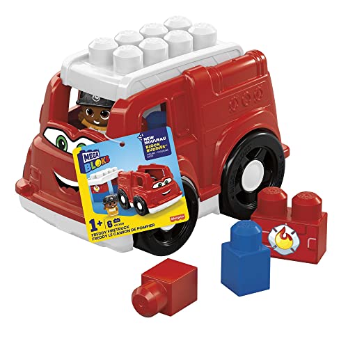 MEGA Bloks Freddy das lustige Feuerwehrauto - feurig fröhlicher Feuerwehrwagen mit Feuerwehrmann Figur, 5 Bausteine, für Kinder 1-5 Jahre, GFR22 von Mega Brands