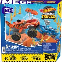 MEGA BRANDS HKF88 MEGA Hot Wheels Monster Trucks Tiger Shark Feuer-Rampe, inkl. 2 Autos & Zubehör von MEGABRANDS