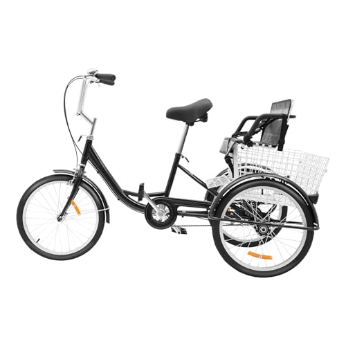 MEHOOSPVN 20 Zoll Erwachsenen Dreirad mit Kindersitz mit Einkaufskorb mit Rücksitz Dreirad Fahrrad Cargo Fahrrad mit Klemmbremse und 90 Band Bremse, Max 264.5lb für Unterhaltung, Einkaufen und Sport von MEHOOSPVN