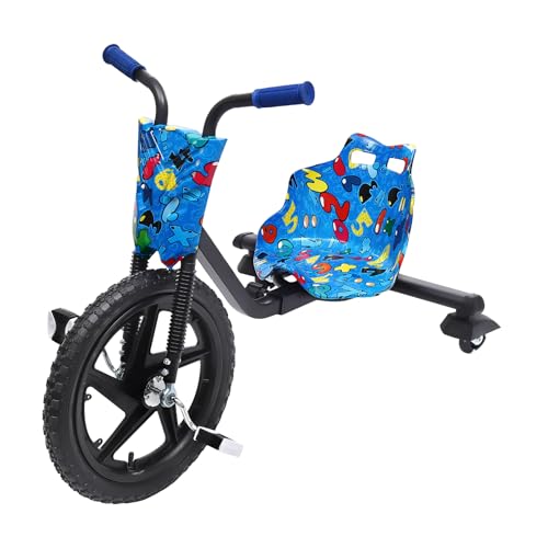 MEHOOSPVN Drift Dreirad Pedal Drift Scooter Kinder Pedal mit 16 Zoll Gummivorderrad 360° Drehen Hinterrad Universalrad, Verstellbarer Sitz, Tragfähigkeit 80kg, Drift Trike für 6 Jahre älter, Blau von MEHOOSPVN