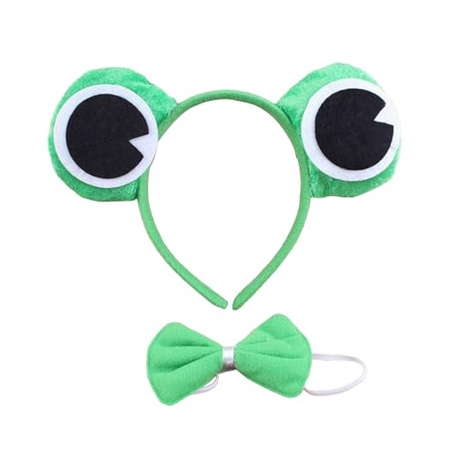 MEIBAOGE Niedliches Cosplay-Kostüm für Erwachsene und Kinder, Cartoon-Tier-Stirnband/Schwanz/Fliege, Halloween-Party, Anime-Requisiten, Rollenspiel-Anzug, Haarband, Durchmesser 12 cm, Frosch von MEIBAOGE