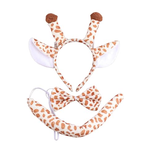 MEIBAOGE Niedliches Cosplay-Kostüm für Erwachsene und Kinder, Cartoon-Tier-Stirnband/Schwanz/Fliege, Halloween-Party, Anime-Requisiten, Rollenspiel-Anzug, Haarband, Durchmesser 12 cm, Giraffe von MEIBAOGE