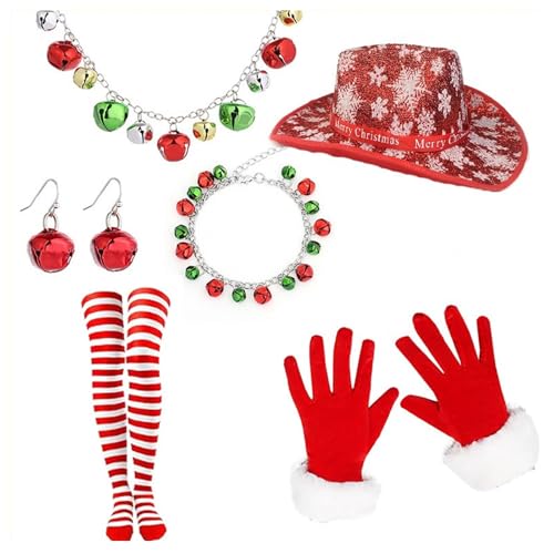 MEIBAOGE Weihnachtsmannanzug, Nikolausmütze, Strümpfe, Halskette, Handschuhe, Set, Foto-Requisiten, Weihnachtsfeier, Coaplay, Weihnachtsmann, Rollenspiel von MEIBAOGE