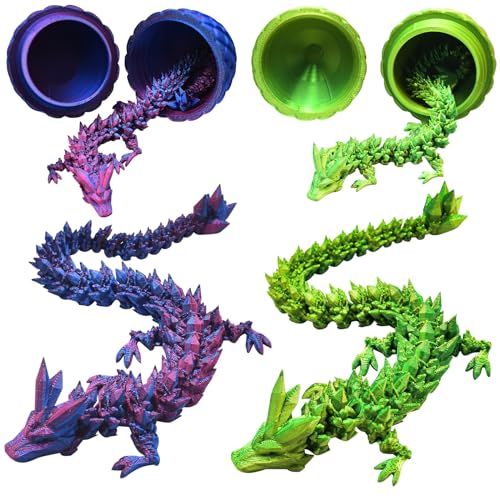 MEIEST 2 PCS Mini 3D Gedruckter Drache im Ei, voller gelenkiger Kristalldrache, Flexible Gelenke Home Decor Executive Schreibtisch Spielzeug, kreative Geschenke (grün+lila) von MEIEST