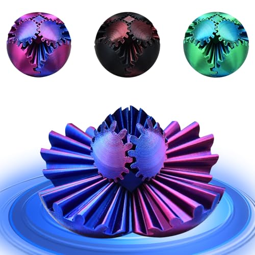 MEIEST 3 PCS MINI 3D Gedruckte Zahnradkugel,Lustiger Spinball Würfel Fidget Spielzeug,Tätigkeit Gear Sphere Fidget Spinner Handspielzeug,Kreatives Geschenk (blau+grün+schwarz) von MEIEST