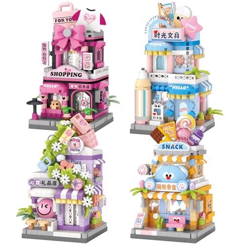 MEIEST 4 Packs Mini Stadtgeschäfte Straßenblick Bausteine Modell Set,Simulation Geschenkgeschäft Architektur Sammlung Partikelbau Bausteine Spielzeug MEIEST 4 Packs Mini Stadtgeschäfte Straßenblick Bausteine Modell Set,Simulation Geschenkgeschäft Architektur Sammlung Partikelbau Bausteine Spielzeug von MEIEST