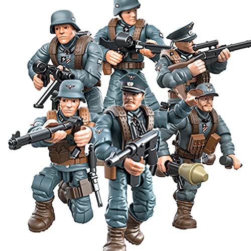 MEIEST 6 Stück Mini-Actionfiguren aus dem Zweiten Weltkrieg, Armee-Modellbaustein, Spielzeug mit mehreren militärischen Waffenzubehör, Partyzubehör (deutsche Armee) von MEIEST
