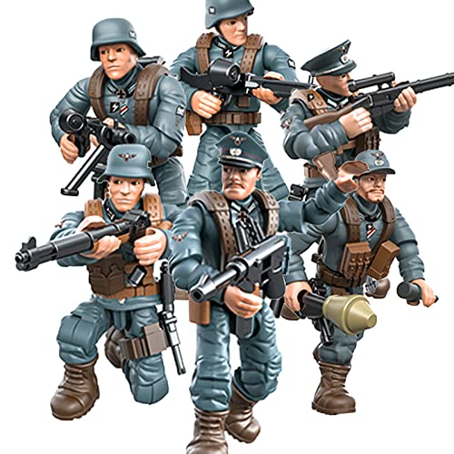 MEIEST 6 Stück Mini-Actionfiguren aus dem Zweiten Weltkrieg, Armee-Modellbaustein, Spielzeug mit Mehreren militärischen Waffenzubehör, Partyzubehör (deutsche Armee) von MEIEST