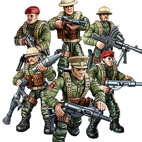MEIEST 6 Stück Mini-Actionfiguren aus dem Zweiten Weltkrieg, Armee-Modellbaustein, Spielzeug mit Mehreren militärischen Waffenzubehör, Partyzubehör(britische Armee) von MEIEST