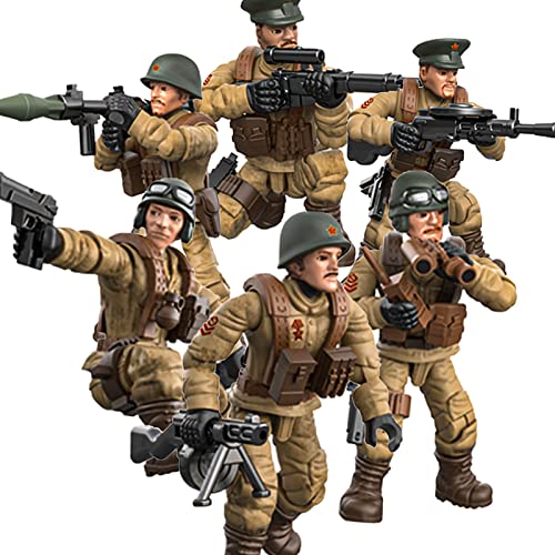 MEIEST 6 Stück Mini-Actionfiguren aus dem Zweiten Weltkrieg, Armee-Modellbaustein, Spielzeug mit Mehreren militärischen Waffenzubehör, Partyzubehör, Gastgeschenk-Set (sowjetische Armee) von MEIEST