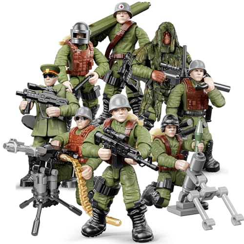 MEIEST 8 Stück Mini-Soldaten-Actionfiguren, Armee-Modell-Baustein-Spielzeug mit mehreren militärischen Waffen, Zubehör, Partygeschenk-Set für Kinder von MEIEST