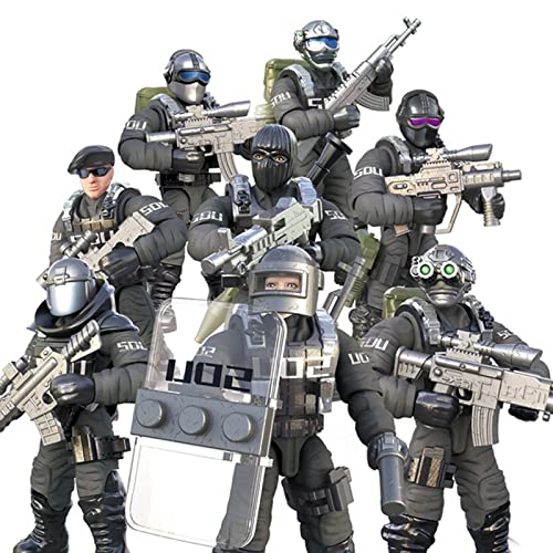 MEIEST 8 Stück SDU Action Mini-Actionfiguren, SWAT City Police Modellausrüstung Baustein-Spielzeug mit Mehreren militärischen Waffenzubehör, Partyzubehör, Gastgeschenk-Set von MEIEST