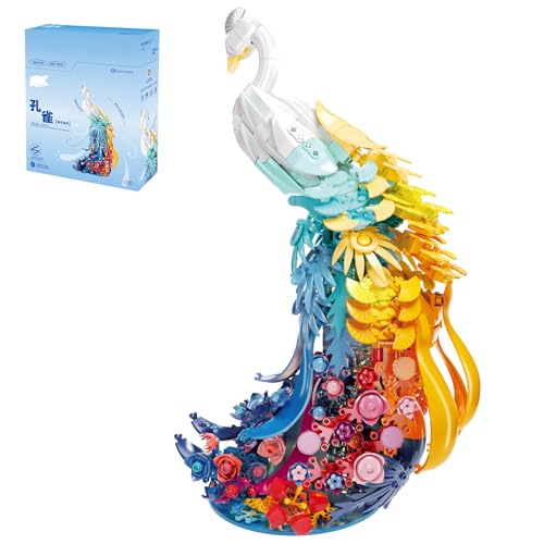 MEIEST Blumen Pfau Bausteine Set,Pfau mit bunten Schwanzfedern Partikel BAU Ziegel Spielzeug,Kreative Wohndekoration MEIEST Blumen Pfau Bausteine Set,Pfau mit bunten Schwanzfedern Partikel BAU Ziegel Spielzeug,Kreative Wohndekoration von MEIEST