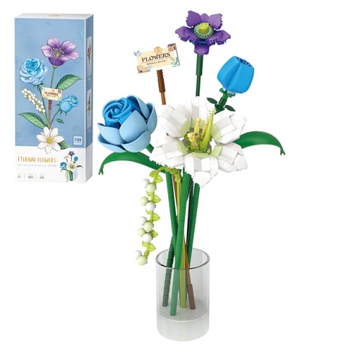 MEIEST Blumenstrauß Bausteine Set,Mini Ziegel Pflanze Botanische Sammlung BAU Gebäude Spielzeug,Kreative DIY Künstliche Blumen Home Decor (Blau) von MEIEST
