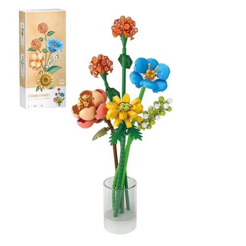 MEIEST Blumenstrauß Bausteine Set,Mini Ziegel Pflanze Botanische Sammlung BAU Gebäude Spielzeug,Kreative DIY Künstliche Blumen Home Decor (Orange) von MEIEST