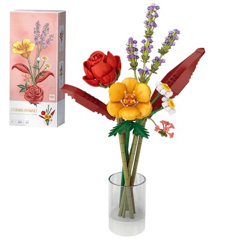 MEIEST Blumenstrauß Bausteine Set,Mini Ziegel Pflanze Botanische Sammlung BAU Gebäude Spielzeug,Kreative DIY Künstliche Blumen Home Decor (Rot) von MEIEST