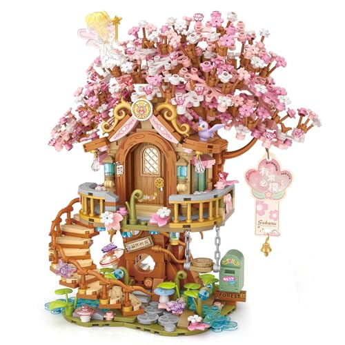 MEIEST Kirschblüte Baum Haus Bausteine Set mit Fee,Sakura Partikel BAU Gebäude Ziegel Spielzeug,Blumen Bonsai Wohnkultur von MEIEST