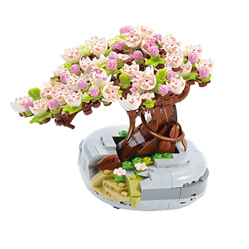 MEIEST Mini-Bausteine, Sakura-Pflanze, Bonsai-Modell-Set, kreative DIY-Simulation, Kirschblüten-Blume, botanische Sammlung, Bausteine, Spielzeug für Kinder, Erwachsene, Heimdekoration von MEIEST