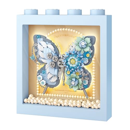 MEIEST Schmetterling Bilderrahmen Bausteine Set,Kreative Blumen Bausatz mit Exquisite Rahmen, Fantasie Bauziegel Spielzeug,Home Decor (Blau) von MEIEST