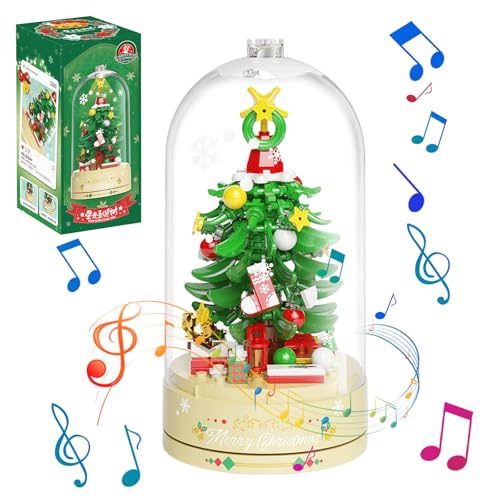 MEIEST Weihnachtsbaum Bausteine Spieluhr Set mit staubdichte Kuppel,Weihnachtsferien BAU Spielzeug Geschenk,Home Decor (Sternenlicht Weihnachtsbaum) von MEIEST