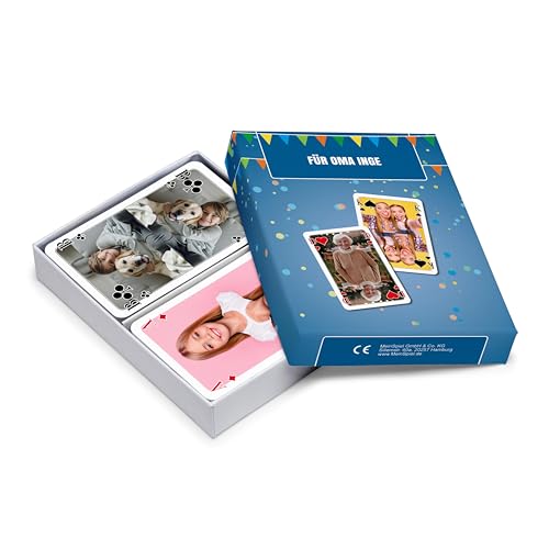 MEINSPIEL - Personalisiertes Canasta-Kartenspiel – Eigene Fotos auf Vorder- und Rückseiten, Französisches Rommé-Blatt (59x91 mm, 55 Karten), Verpackung: Bedruckte Stülpdeckelbox von MEINSPIEL ECHTE SPIELE - SELBER MACHEN