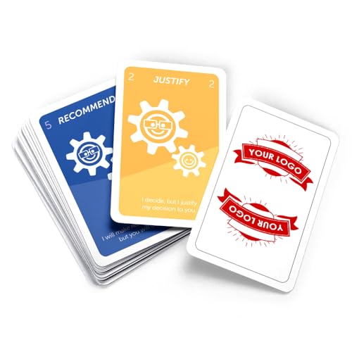 MEINSPIEL - Personalisiertes Delegation Cards Kartenspiel - Mit Ihrem Logo auf Rückseiten und Cover - Spracheversion: Englisch - Je Spiel 7 Sets á 7 Karten; Format 59x91 mm, Verpackung: Klarsichtetui von MEINSPIEL ECHTE SPIELE - SELBER MACHEN