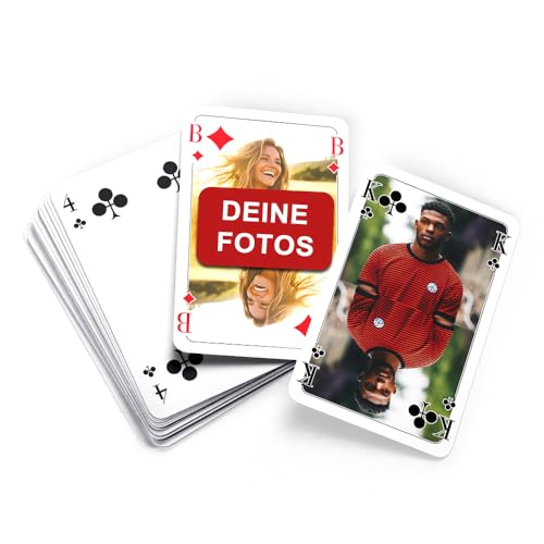 MEINSPIEL - Personalisiertes Poker-Kartenspiel – Eigene Fotos auf Vorder- und Rückseiten, Französisches Blatt (59x91 mm, Bube, Dame, König), Verpackung: Bedruckte Stülpdeckelbox von MEINSPIEL ECHTE SPIELE - SELBER MACHEN