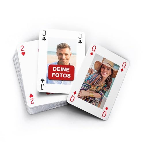 MEINSPIEL - Personalisiertes Poker-Kartenspiel – Eigene Fotos auf Vorder- und Rückseiten, Internationales Blatt (63x88 mm, Jack, Queen, King), Verpackung: Bedruckte Stülpdeckelbox von MEINSPIEL ECHTE SPIELE - SELBER MACHEN