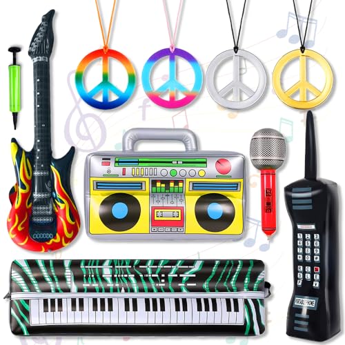 80er Jahre Accessoires Aufblasbar,10 Stück Ghettoblaster Retro 80er,Aufblasbare Rock Star Toy Set,Aufblasbare Instrumente Set,Aufblasbares Radio 80er,Aufblasbares Handy,Deko 80er 90er Jahre Party von MEISHANG