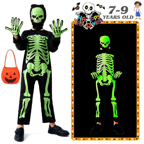 MEISHANG Skelett Kostüm Kinder,Halloween Kostüm Kinder Skelett Leuchtend,Halloween Kostüm Skelett Kinder,Leuchtendes Skelett Kostüm Kinder,Halloween Kostüm Kinder Jungen Mädchen(Größe L) von MEISHANG