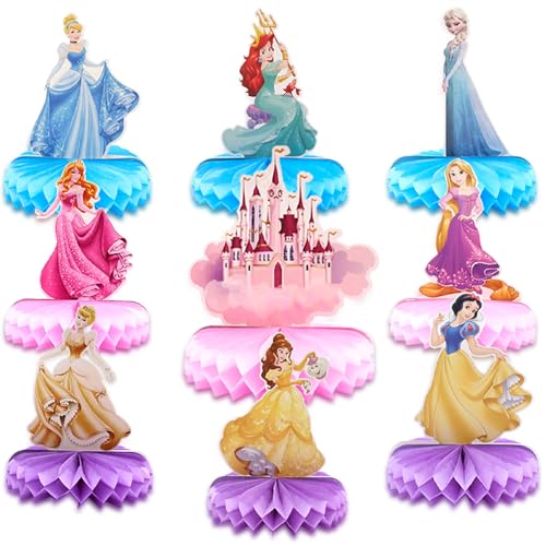 9 Stück Prinzessin Party Honeycomb Ball Dekorationen, Prinzessinnen Waben Tischdekoration Prinzessin Honeycomb Mittelstücke Bienenwabe Mittelstücke für Prinzessin Thema Geburtstagsparty für Party von MEIYAXINWIN