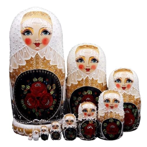 MEIZHITU Traditionelle Matroschkas 10 Packungen Russische Puppen, Russische Matroschka-Puppen Aus Holz, Stapelbar, Handgefertigte Puppen Russische Matroschka-Puppen von MEIZHITU