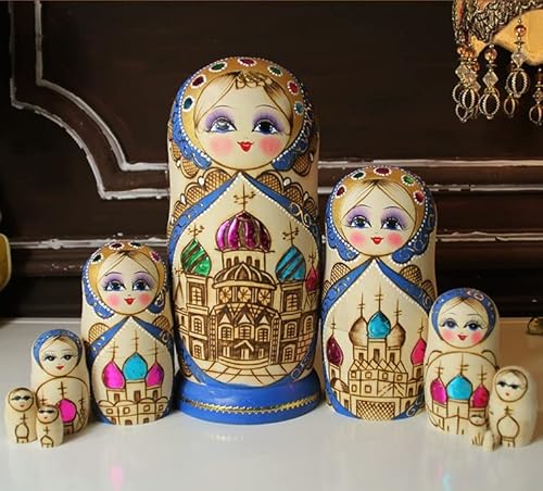 MEIZHITU Traditionelle Matroschkas 10 Stück Hölzerne Matroschka-Puppen Spielzeug Russische Verschachtelungspuppen Handgemachte Hölzerne Matroschka-Puppe Basteln Spielzeug Russische Matroschka-Puppen von MEIZHITU