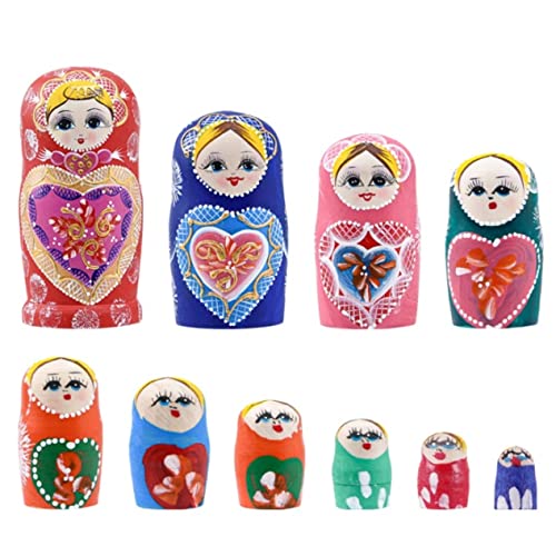 MEIZHITU Traditionelle Matroschkas 10 Stück Matrjoschka, Handbemalt, Aus Holz, Mädchen, Puppen, Handwerk, Spielzeug, Tischdekoration Russische Matroschka-Puppen von MEIZHITU
