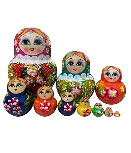 MEIZHITU Traditionelle Matroschkas 10 Stück Nesting Dolls Wooden Russian Nesting Matroschka Dolls Girl Printed Nesting Doll Gift Russische Matroschka-Puppen von MEIZHITU