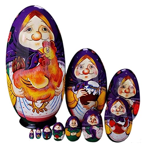 MEIZHITU Traditionelle Matroschkas 10 Stück Russische Eiförmige Nistpuppen Traditionelle Matroschka Aus Holz Handbemalt Für Geburtstag Russische Matroschka-Puppen von MEIZHITU