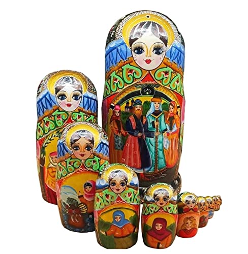 MEIZHITU Traditionelle Matroschkas 10 Stück Russische Nesting Dolls Handbemalte Schöne Traditionelle Matrjoschka-Puppe Geschenke Für Weihnachten Geburtstag Russische Matroschka-Puppen von MEIZHITU