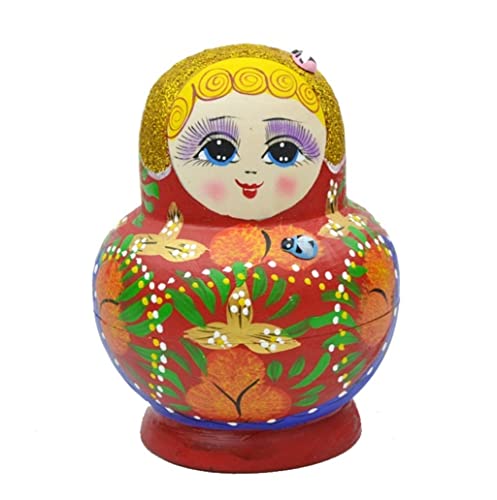 MEIZHITU Traditionelle Matroschkas 10 Stück Russische Puppen Cartoon Mädchen Hölzerne Matroschka Puppen Spielzeug Babuschka Russische Kunstwerke Handwerk Geschenk Russische Matroschka-Puppen von MEIZHITU