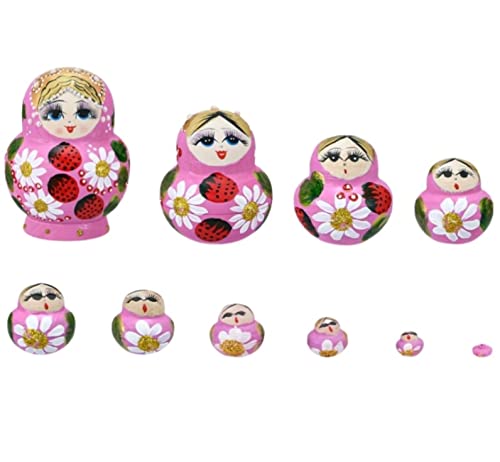 MEIZHITU Traditionelle Matroschkas 10 Stücke Matroschka Erdbeere Blumenmädchen Verschachtelung Puppen Russische Puppe Set Spielzeug Weihnachten Geburtstagsgeschenke Russische Matroschka-Puppen von MEIZHITU