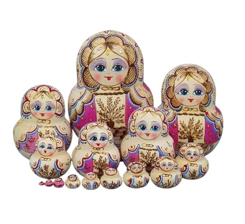 MEIZHITU Traditionelle Matroschkas 15 Stück/Set Matroschka-Puppen, Handbemalte Russische Puppen, Stapelbar, Verschachtelte Handgefertigte Puppen Russische Matroschka-Puppen von MEIZHITU
