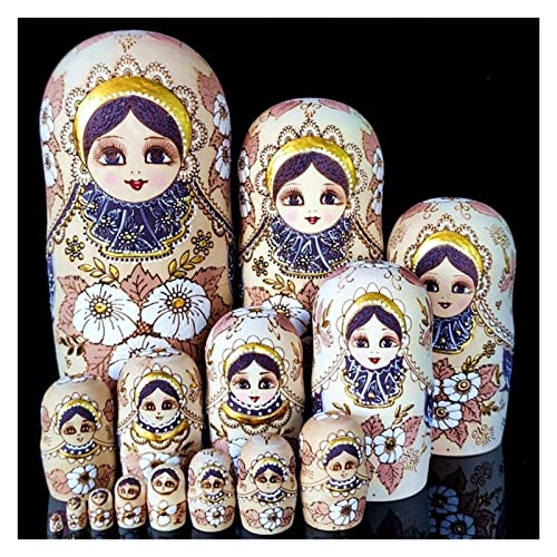 MEIZHITU Traditionelle Matroschkas 15 Stück Russische Matroschka-Puppen Aus Holz, Handbemalt, Kunsthandwerk, Traditionelle Matroschka-Puppen Russische Matroschka-Puppen von MEIZHITU