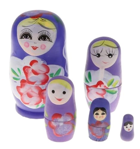 MEIZHITU Traditionelle Matroschkas 5 Schichten Matroschka Russische Puppen Matrioska Handbemalte Nesting-Matroschka-Puppe Handgefertigte Heimdekoration Russische Matroschka-Puppen(Purple) von MEIZHITU