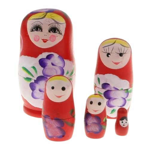 MEIZHITU Traditionelle Matroschkas 5 Schichten Matroschka Russische Puppen Matrioska Handbemalte Nesting-Matroschka-Puppe Handgefertigte Heimdekoration Russische Matroschka-Puppen(Rood) von MEIZHITU