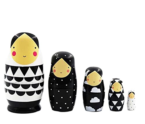 MEIZHITU Traditionelle Matroschkas 5 Stück Holz Russische Nesting Dolls Matroschka Stapelhand Holz Nesting Dolls Geschenkpuppe Handarbeit Russische Matroschka-Puppen von MEIZHITU