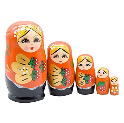 MEIZHITU Traditionelle Matroschkas 5 Stück Matrjoschka Aus Holz Nesting Doll Home Decor Collection Niedlichen Stil Handbemalte Stapelpuppe Russische Matroschka-Puppen von MEIZHITU