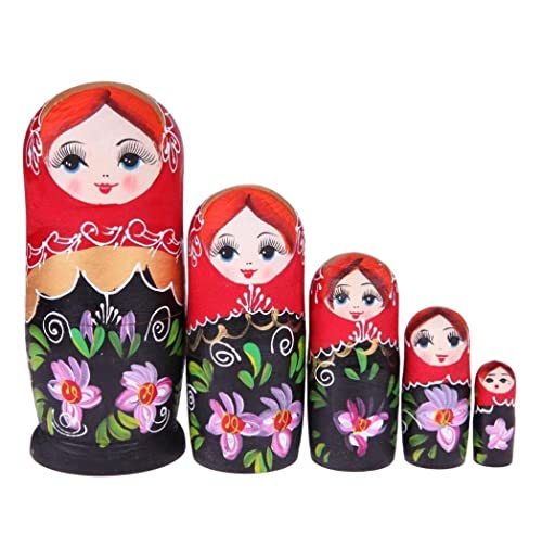 MEIZHITU Traditionelle Matroschkas 5 Stück Russische Nesting Dolls Schöne Linde Handgemachte Bemalte Buche Russische Matroschka Puppe Geschenk Spielzeug Russische Matroschka-Puppen von MEIZHITU