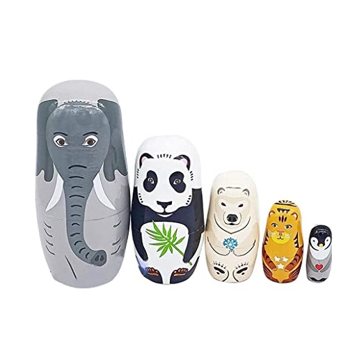 MEIZHITU Traditionelle Matroschkas 5 Stücke Netter Cartoon Elefant Panda Bär Tiger Pinguin Matroschka Verschachtelung Puppe Handwerk Spielzeug Geschenk Russische Matroschka-Puppen von MEIZHITU