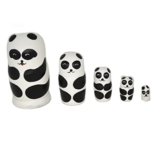 MEIZHITU Traditionelle Matroschkas 5-teiliges Matroschka-Set Panda Handgefertigte Hölzerne Russische Nesting-Puppen-Set Für Geburtstags Russische Matroschka-Puppen von MEIZHITU